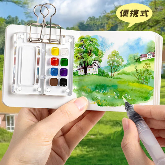 Watercolor Palette Ins Style Travel Portable Mini Watercolor Acrylic Paint Box Square Tray Box Art Painting Supplie